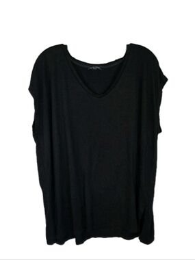 Eileen Fisher Boxy V-Neck Cap Sleeve Top Size 2X Black Quiet Luxury Minimalist